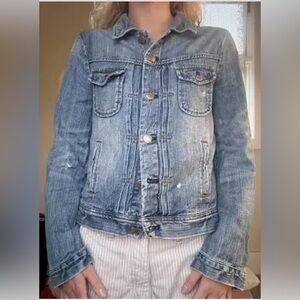 UEC J.Crew Lightweight Classic Distressed Denim Jeans Jacket Size Small